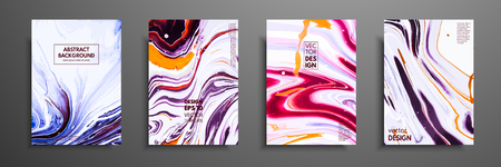 Set of universal vector cards. Liquid marble texture. Colorful design for invitation, placard, brochure, poster, banner, flyer. Artistic covers design. Creative fluid colors backgroundsのイラスト素材