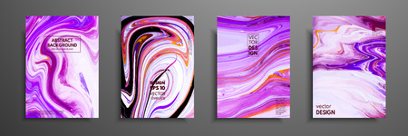 Set of universal vector cards. Liquid marble texture. Colorful design for invitation, placard, brochure, poster, banner, flyer. Artistic covers design. Creative fluid colors backgroundsのイラスト素材