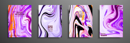 Set of universal vector cards. Liquid marble texture. Colorful design for invitation, placard, brochure, poster, banner, flyer. Artistic covers design. Creative fluid colors backgroundsのイラスト素材