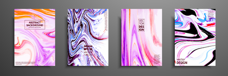 Set of universal vector cards. Liquid marble texture. Colorful design for invitation, placard, brochure, poster, banner, flyer. Artistic covers design. Creative fluid colors backgroundsのイラスト素材