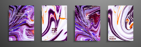Set of universal vector cards. Liquid marble texture. Colorful design for invitation, placard, brochure, poster, banner, flyer. Artistic covers design. Creative fluid colors backgroundsのイラスト素材