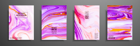 Set of universal vector cards. Liquid marble texture. Colorful design for invitation, placard, brochure, poster, banner, flyer. Artistic covers design. Creative fluid colors backgroundsのイラスト素材