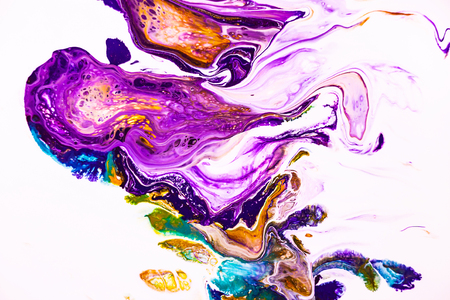Mixture of acrylic paints. Modern artwork with spots and splashes of color paint. Liquid marble texture. Applicable for design packaging, labels, business cards, and interactive web backgrounds.の写真素材
