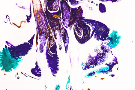 Mixture of acrylic paints. Modern artwork with spots and splashes of color paint. Liquid marble...