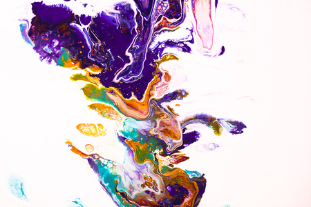 Mixture of acrylic paints. Modern artwork with spots and splashes of color paint. Liquid marble texture. Applicable for design packaging, labels, business cards, and interactive web backgrounds.の写真素材