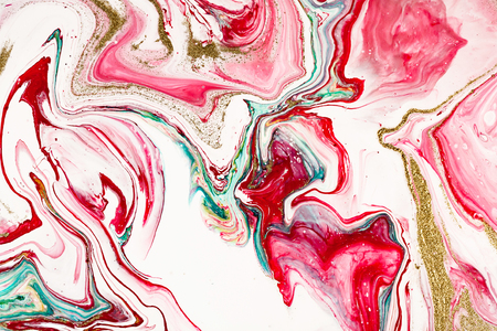 Hand painted backgrounds. Pink, white and yellow mixed acrylic paints. Liquid marble texture. Applicable for design packaging, labels, business cards, placard, covers, textile and decor interiorの写真素材