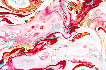 Hand painted backgrounds. Pink, white and yellow mixed acrylic paints. Liquid marble texture. Applicable for design packaging, labels, business cards, placard, covers, textile and decor interiorの写真素材