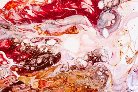 Hand painted backgrounds. Pink, white, brown and yellow mixed acrylic paints. Liquid marble texture. Applicable for printable, design packaging, cards, placard, covers, textile and decor interiorの写真素材