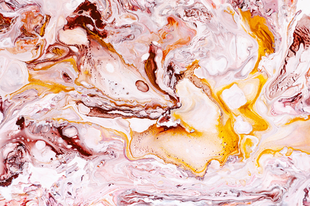 Hand painted backgrounds. Pink, white, brown and yellow mixed acrylic paints. Liquid marble texture. Applicable for printable, design packaging, cards, placard, covers, textile and decor interiorの写真素材