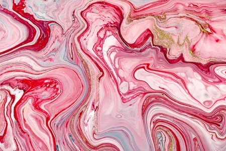 Hand painted backgrounds. Pink, white and yellow mixed acrylic paints. Liquid marble texture. Applicable for design packaging, labels, business cards, placard, covers, textile and decor interiorの写真素材