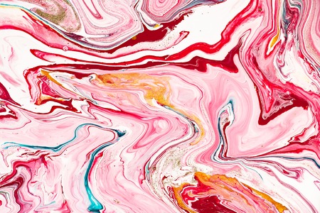 Hand painted backgrounds. Pink, white and yellow mixed acrylic paints. Liquid marble texture. Applicable for design packaging, labels, business cards, placard, covers, textile and decor interiorの写真素材