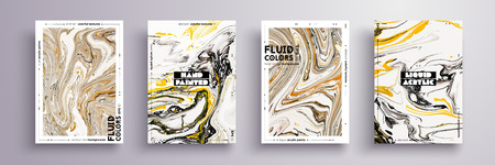 Abstract painting, can be used as a trendy background for wallpaper, poster, invitation, cover and presentation. Fluid art. Liquid marble texture with mixed of acrylic yellow, brown, black paints.のイラスト素材