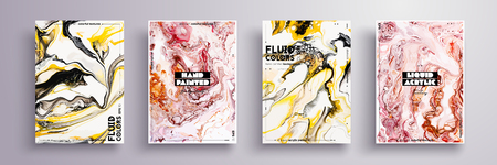 Abstract painting, can be used as a trendy background for wallpaper, poster, invitation, cover and presentation. Fluid art. Liquid marble texture with mixed of acrylic yellow, pink, black paints.のイラスト素材