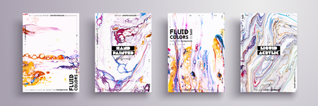 Abstract painting, can be used as a trendy background for wallpaper, poster, invitation, cover and presentation. Fluid art. Liquid marble texture with mixed of acrylic yellow, orange, blue paints.のイラスト素材