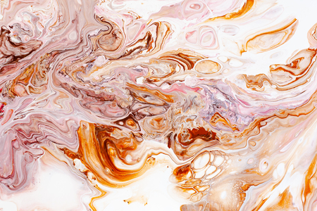 Hand painted backgrounds. Pink, white, brown and yellow mixed acrylic paints. Liquid marble texture. Applicable for printable, design packaging, cards, placard, covers, textile and decor interiorの写真素材