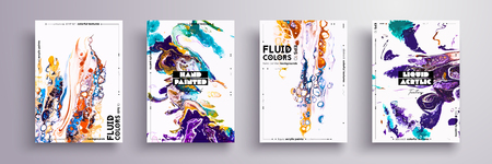 Abstract painting, can be used as a trendy background for wallpaper, poster, invitation, cover and presentation. Fluid art. Liquid marble texture with mixed of acrylic yellow, blue, purple paintsの写真素材