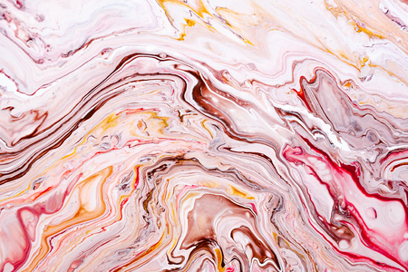 Hand painted backgrounds. Pink, white, brown and yellow mixed acrylic paints. Liquid marble texture. Applicable for printable, design packaging, cards, placard, covers, textile and decor interiorの写真素材