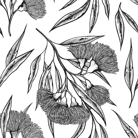 Black and white botanical vector pattern of clover. All element isolated. Design elements for wedding invitations, greeting cards, wrapping paper, cosmetics packaging, labels, tags, quotes, postersのイラスト素材