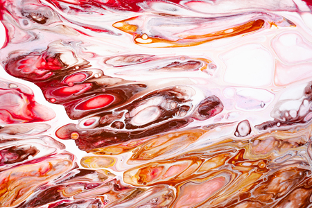 Hand painted backgrounds. Pink, white, brown and yellow mixed acrylic paints. Liquid marble texture. Applicable for printable, design packaging, cards, placard, covers, textile and decor interiorの写真素材