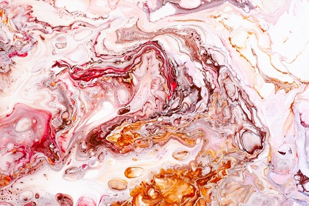 Hand painted backgrounds. Pink, white, brown and yellow mixed acrylic paints. Liquid marble texture. Applicable for printable, design packaging, cards, placard, covers, textile and decor interiorの写真素材