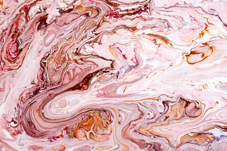 Hand painted backgrounds. Pink, white, brown and yellow mixed acrylic paints. Liquid marble texture. Applicable for printable, design packaging, cards, placard, covers, textile and decor interiorの写真素材