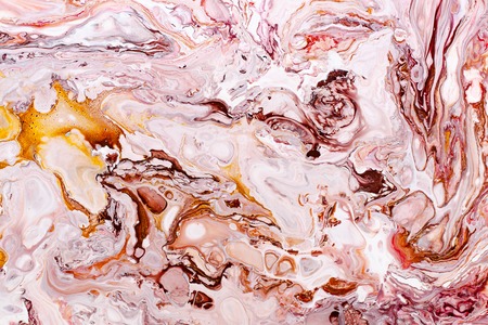 Hand painted backgrounds. Pink, white, brown and yellow mixed acrylic paints. Liquid marble texture. Applicable for printable, design packaging, cards, placard, covers, textile and decor interiorの写真素材