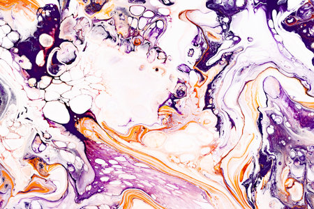 Purple and orange marbled colorful texture. Modern natural resin art, realistic stone pattern...