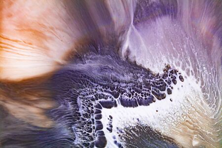 Color liquid mixing raster background. White fluid drops and foam splashes illustration. Abstract modern art. Acrylic and oil paint flow. Water splatters contemporary realistic backdropの写真素材