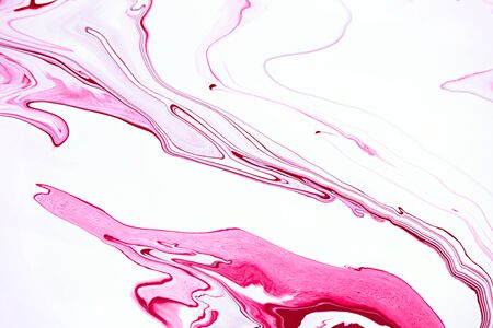 Bright pink marbling raster background. Liquid colorful waves minimalistic trendy illustration. Rose red and white abstract fluid art. Acrylic and oil paint flow creative contemporary backdropの写真素材