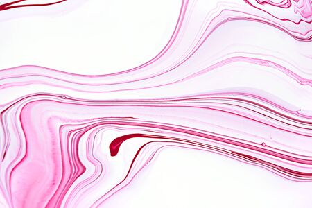 Bright pink marbling raster background. Liquid colorful waves minimalistic trendy illustration. Rose red and white abstract fluid art. Acrylic and oil paint flow creative contemporary backdropの写真素材