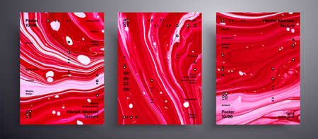 Abstract vector poster, texture set of fluid art covers. Trendy background that applicable for design cover, poster, brochure and etc. Red, pink and white interesting creative iridescent artworkのイラスト素材