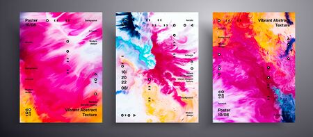 Abstract liquid banner, fluid art vector texture set. Trendy background that can be used for design cover, invitation, flyer and etc. Orange, yellow and white universal trendy painting backdropのイラスト素材
