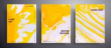 Abstract liquid poster, fluid art vector texture collection. Artistic background that applicable for design cover, invitation, flyer and etc. Yellow and white universal trendy painting backdropの写真素材