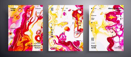 Abstract acrylic banner, fluid art vector texture set. Beautiful background that can be used for design cover, invitation, flyer and etc. Pink, yellow and white interesting creative iridescent artworkの写真素材