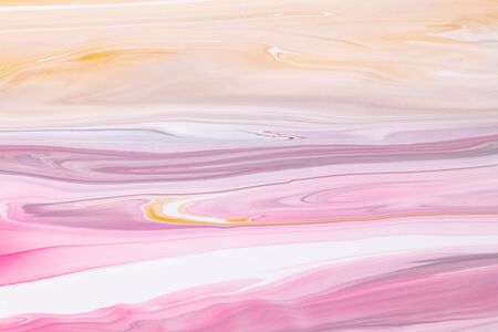 Fluid art texture. Backdrop with abstract swirling paint effect. Liquid acrylic picture with beautiful mixed paints. Can be used for interior poster. Lavender, pink and white overflowing colorsの写真素材