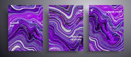 Abstract acrylic placard, fluid art vector texture pack. Beautiful background that can be used for design cover, poster, brochure and etc. Purple, blue and white universal trendy painting backdropのイラスト素材