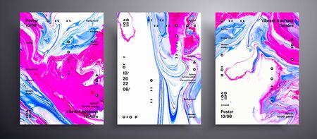 Abstract liquid poster, fluid art vector texture set. Artistic background that can be used for design cover, invitation, flyer and etc. Pink, blue and white interesting creative iridescent artworkのイラスト素材
