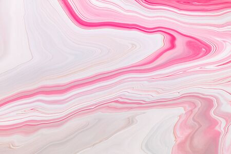 Fluid art texture. Abstract backdrop with swirling paint effect. Liquid acrylic picture with flows and splashes. Mixed paints for interior poster. Pink, lavender and white overflowing colorsの写真素材