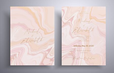 Vector wedding invitation with with swirling paint effect. Pink, beige and white overflowing colors. Beautiful cards that can be used for design cover, invitation, greeting cards, brochure and etcのイラスト素材