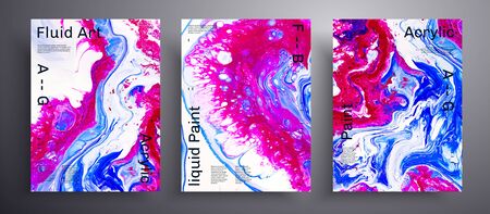 Abstract vector placard, texture set of fluid art covers. Beautiful background that applicable for design cover, invitation, flyer and etc. Pink, blue and white universal trendy painting backdropの写真素材