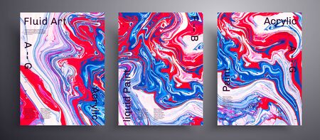 Abstract vector placard, collection of modern fluid art covers. Trendy background that can be used for design cover, invitation, flyer and etc. Red, blue and white unusual creative surface templateの写真素材