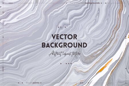Fluid art texture. Abstract backdrop with swirling paint effect. Liquid acrylic artwork that flows and splashes. Mixed paints for background or poster. Black, white and golden overflowing colorsのイラスト素材