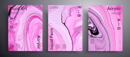 Abstract vector banner, texture set of fluid art covers. Trendy background that applicable for design cover, invitation, flyer and etc. Pink, white and black creative iridescent artworkのイラスト素材