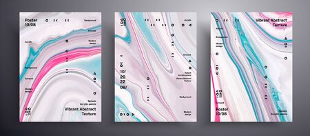 Abstract acrylic banner, fluid art vector texture pack. Artistic background that can be used for design cover, poster, brochure and etc. Blue, white and pink universal trendy painting backdropの写真素材