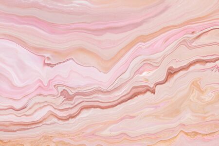 Fluid art texture. Backdrop with abstract iridescent paint effect. Liquid acrylic picture that flows and splashes. Mixed paints for posters or wallpapers. Pink, golden and white overflowing colorsの写真素材