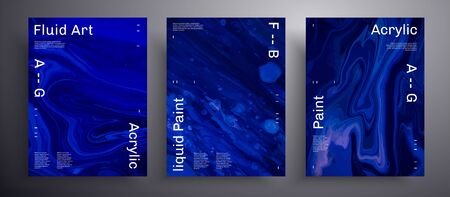 Abstract liquid placard, fluid art texture pack. Trendy background that can be used for design cover, invitation, flyer and etc. Blue and navy blue creative iridescent artworkのイラスト素材