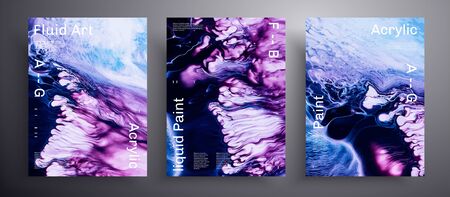Abstract acrylic poster, fluid art texture collection. Artistic background that applicable for design cover, poster, brochure and etc. Purple, blue and white creative iridescent artworkのイラスト素材