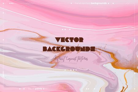 Fluid art texture. Abstract background with swirling paint effect. Liquid acrylic picture that flows and splashes. Mixed paints for website background. Golden, pink and white overflowing colorsのイラスト素材