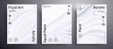 Abstract vector placard, pack of modern design fluid art covers. Artistic background that applicable for design cover, invitation, presentation and etc. Black and white trendy painting backdropのイラスト素材