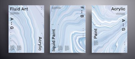 Abstract vector placard, texture pack of fluid art covers. Artistic background that can be used for design cover, poster, brochure and etc. Blue and white universal trendy painting backdropのイラスト素材